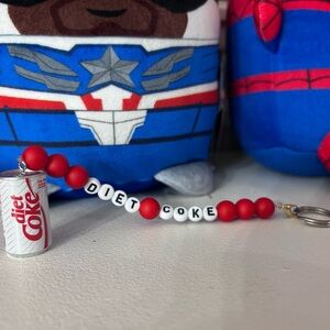 Red and White Beaded Keychain with Diet Coke Charm